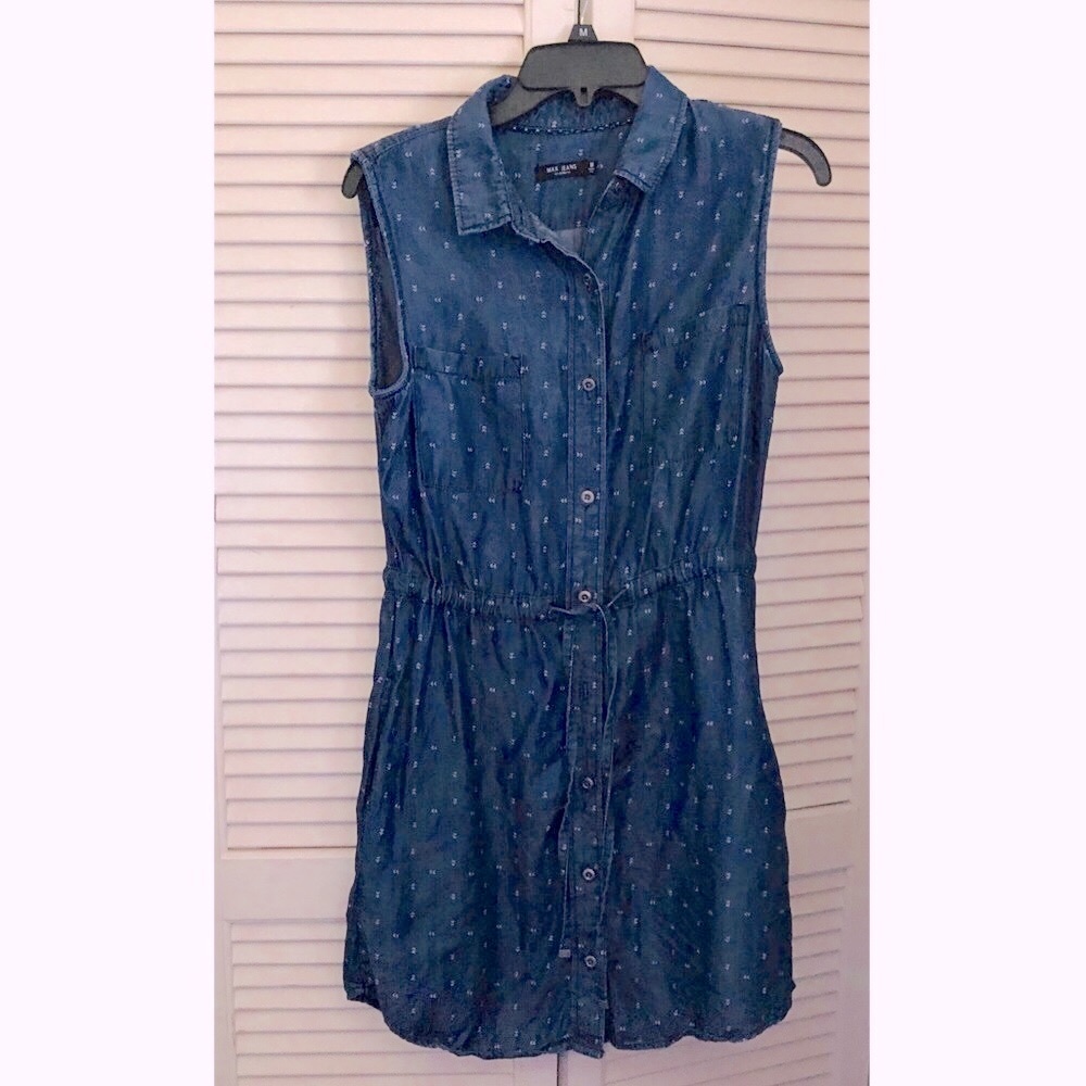 Max Jeans Button Down Shirtwaist Denim Mini Dress with Pockets Medium